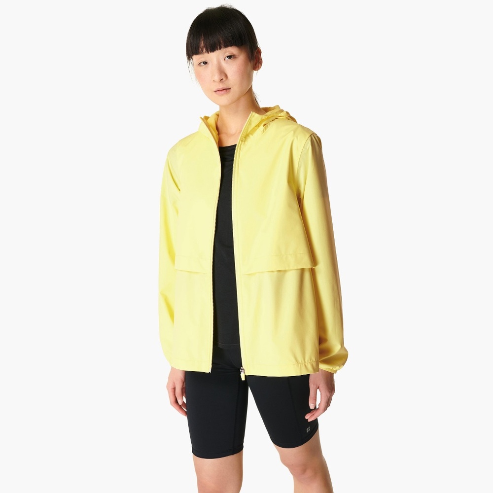 Sweaty Betty Pack It Up Water Resistant Hooded Jacket Riviera Yellow Raincoat
